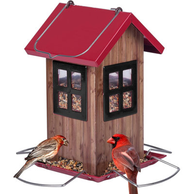 This Adorable Birdhouse-Shaped Hanging Bird Feeder Is Made Of Durable Metal And Features Four Feeding Openings. Perfect For Garden Decoration, It Attracts A Variety Of Birds Including Cardinals, Tits, And Goldfinches.