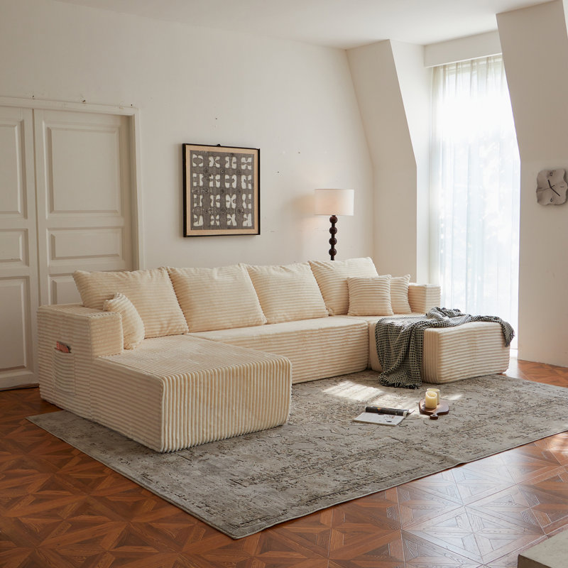 Canapé modulaire 133,86 po Cloud avec 1 repose-pieds, canapé rembourré moderne, canapé en U confortable pour le salon, canapé d'angle à assise profonde, aucun assemblage requis