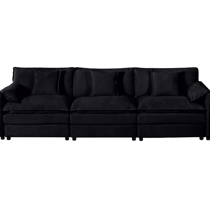 Canapé modulaire à assise profonde. 3 oreillers inclus. Revêtement en chenille. Sièges spacieux. Capacité de poids de 800 lb. Conception modulaire. Tracas - Configuration. Style Mid-Century moderne, noir. Extra pour la détente.