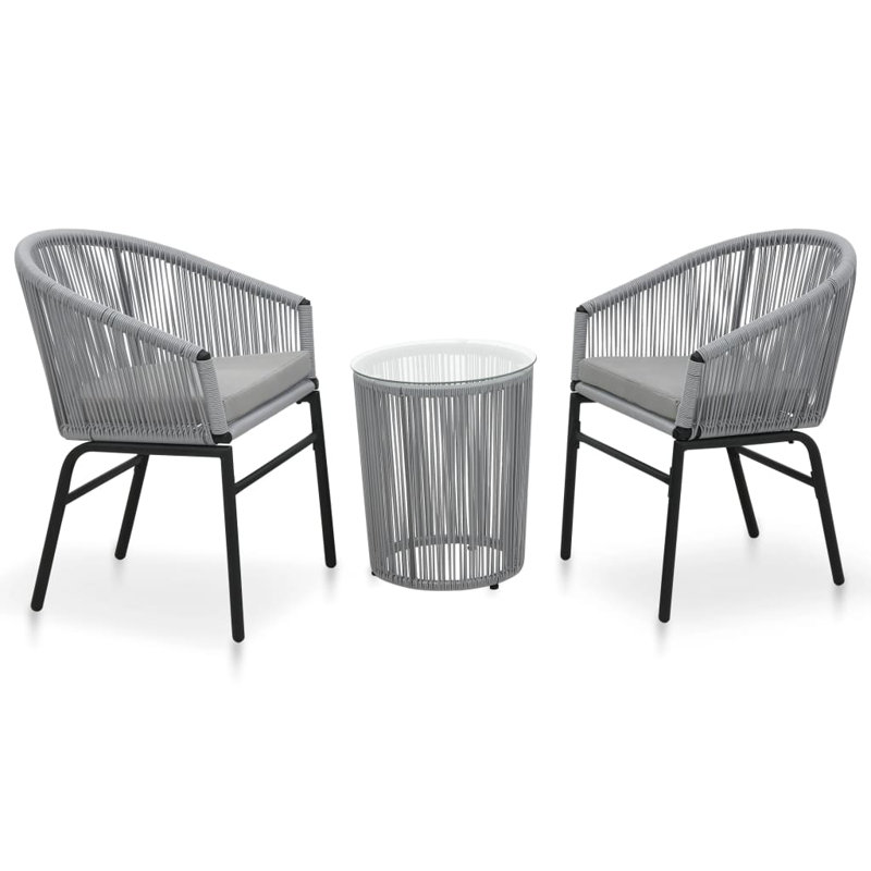 Kuo 3 Piece Lounge Chair with Cushions, Black Frame/Dark Gray Cushion