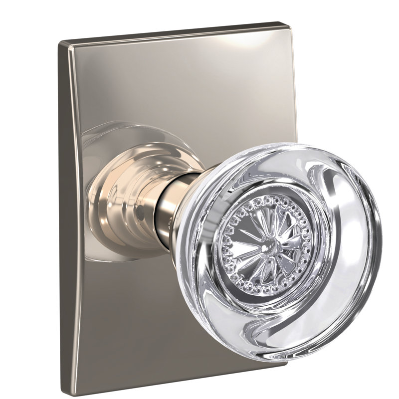 Hobson Non-Turning Glass Knob with Century Trim, Satin Nickel