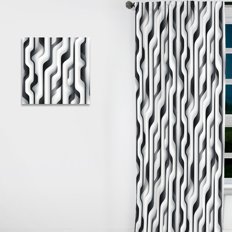 Rideau obscurcissant à rayures noires et blanches à motif d'illusion optique - 1 panneaux, L 52 po x L 108 po