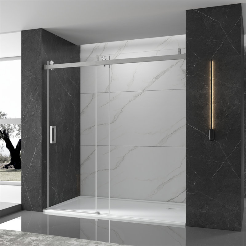 Frameless Shower Door with 3/8 in.  (10 MM)  Tempered Glass, Nickel, 72 Inch