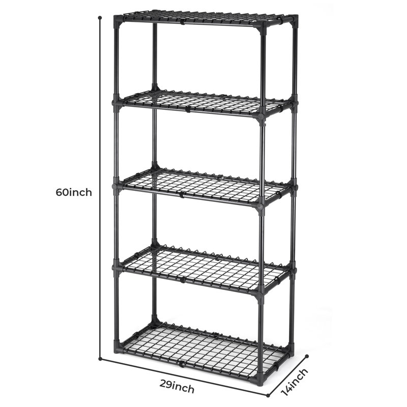 Étagère de rangement en fil noir à 5 niveaux avec capacité totale de 550 lb, étagère en acier robuste pour la maison, le bureau et le garage