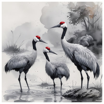 Cranes In Watercolor Double Sided Throw Pillows