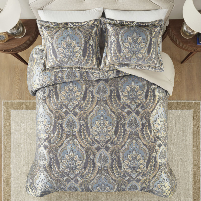 4 Piece Comforter Set Blue/Grey King, King Comforter + 3 Additional Pieces, Blue/Gray