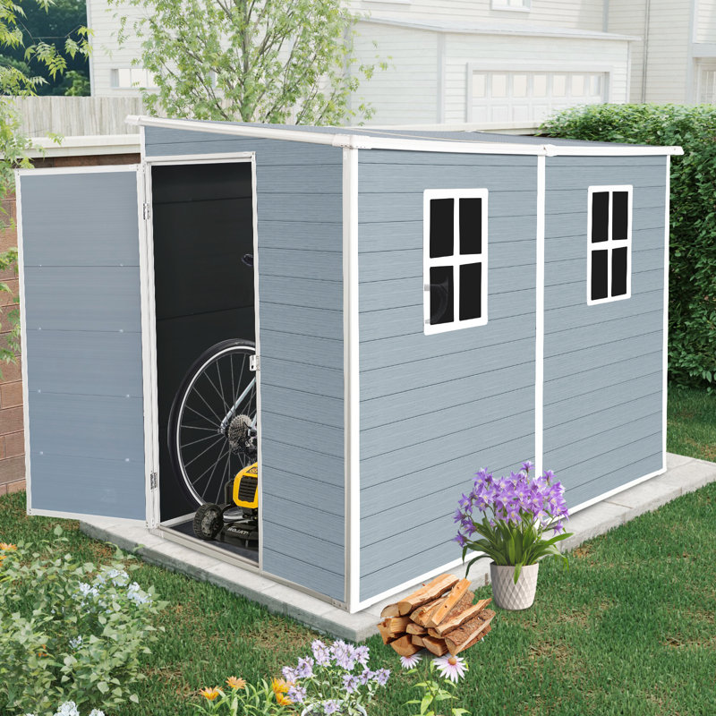 Remise de rangement extérieure en résine 4 x 8 avec plancher et 2 fenêtres gris