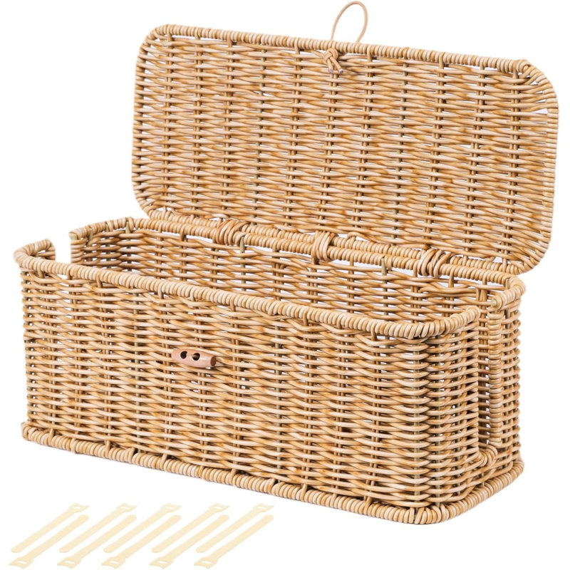 Boîte de gestion des câbles, organisateur de cordon de style rotin pour cordon de bureau, couvre-prises à l'épreuve des bébés