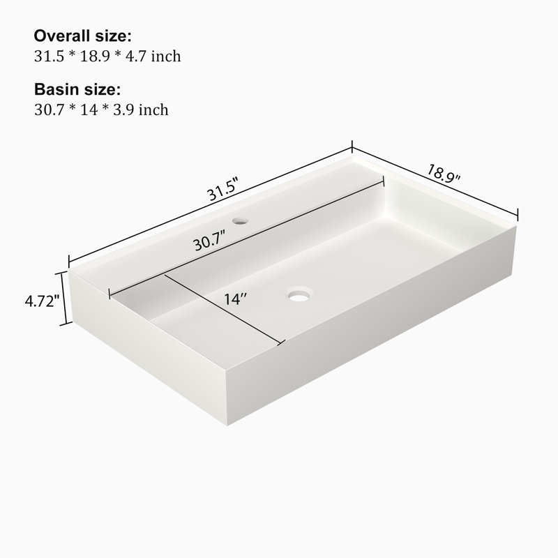31-1/2'' X 19'' Stone Resin Bathroom Sink Wall-Mounted Vessel Sink With Faucet Hole