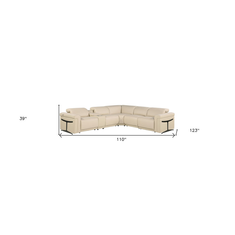 Canapé modulaire en L beige en cuir italien modulaire six pièces avec console