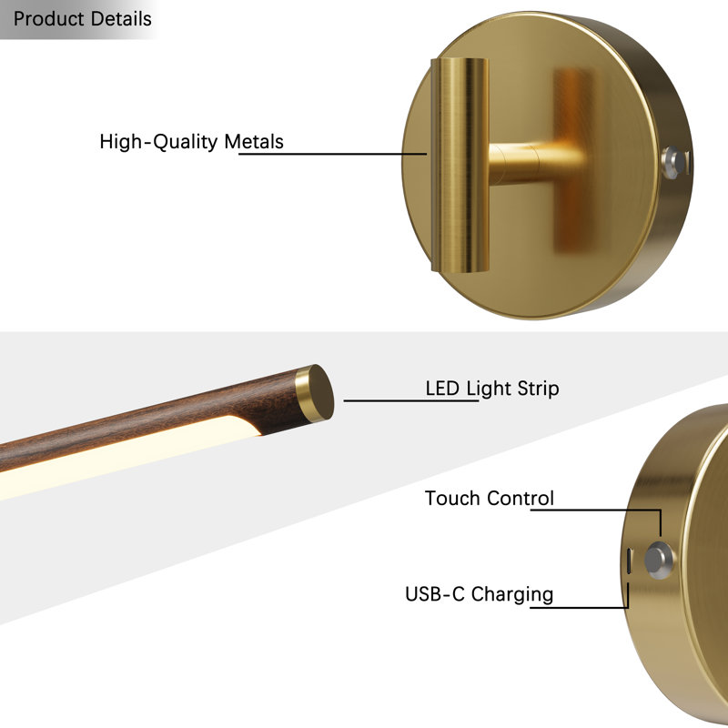 2-Pack 31” Cordless LED Picture Lights With Remote, Walnut