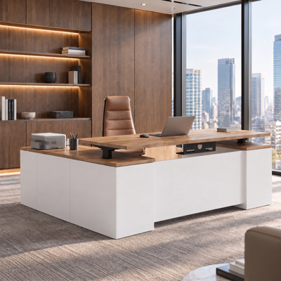 Comptoir d'accueil moderne de 220 cm (86,6 po) avec éclairage DEL, tiroir verrouillable, rangement pour dossiers, prises de courant intégrées et gestion des câbles, idéal pour les bureaux, salons de coiffure et commerces.
