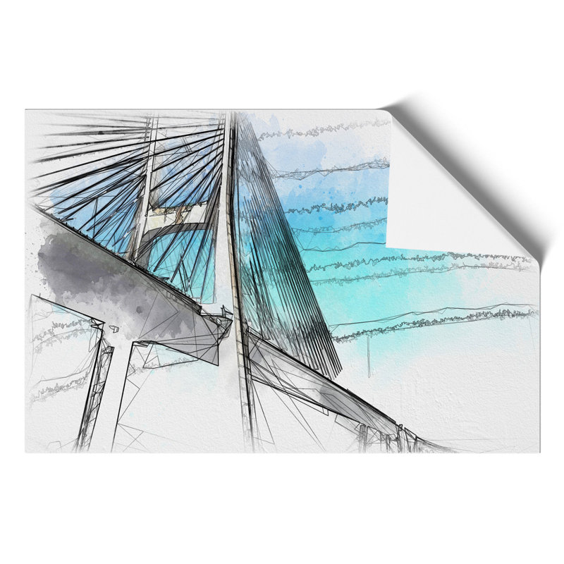 Vasco da Gama Bridge in Portugal Sketch - Frameless Print, 30cm H x 42cm W x 0.1cm D