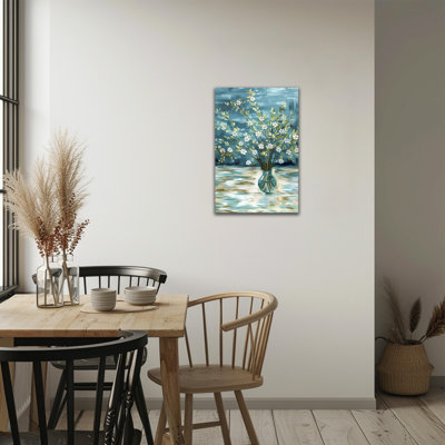  Flower Canvas Wall Art, Rustic Floral Still Life Pictures, Country Botanical Artwork Decor, Abstract Blossoms Painting, Blue Vase Print for Bathroom Bedroom Living Room Wall Embellishment, 24x32 inches