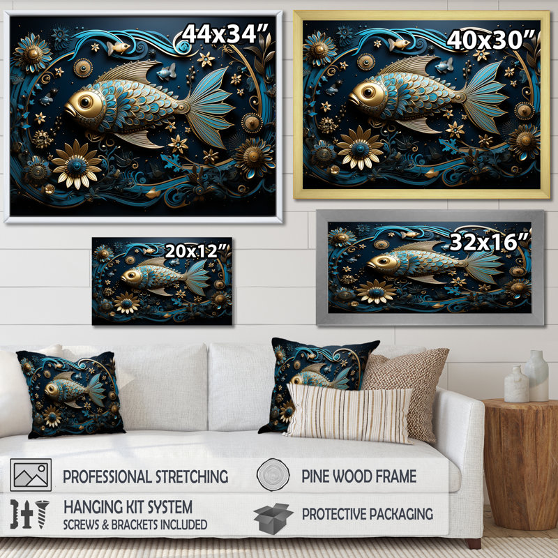 L'hindouisme «Matsyas God Aquatic Azure II», reproduction sur toile, Toile tendue, H 12 po x l 20 po x P 1 po