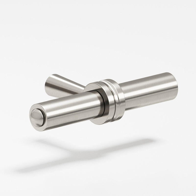 Round, Collared T Cabinet Knob With Tapered Post, Satin Nickel, 2.44" L x 0.38" W