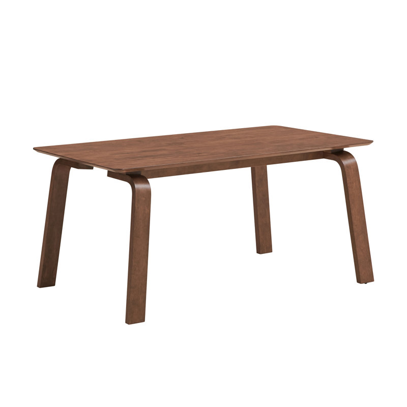 Table de salle à manger rectangulaire moderne rétro au fini noyer, pieds courbés, bords arrondis doux, 63 pouces de largeur, 35 de profondeur, 30 de hauteur, 4 sièges pour le plateau de chambre,
