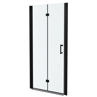 34"W X 72"H Fold Shower Door With Tempered Glass, Matte Black - Bi Design, 1/4 Inch Thick Clear Water Screen , High Grade Stainless Steel Components, Reversible Installation, 180 Overlapping Rotate