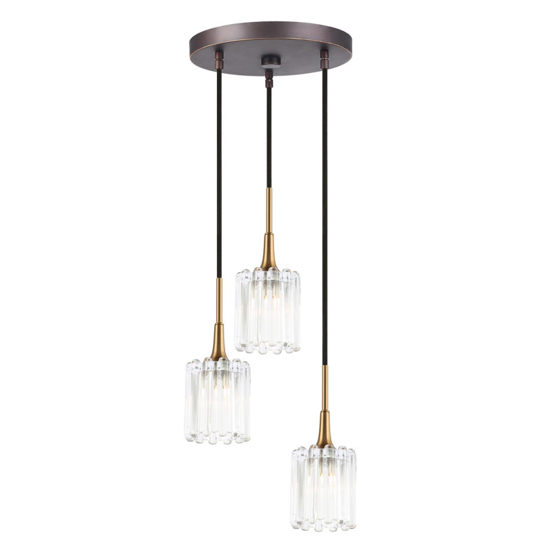 Luminaire suspendu cylindrique en grappe à 3 lumières Massa, Laiton / Bronze, Halogène