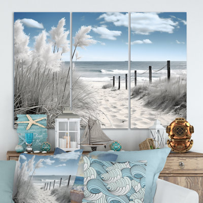 «Beach Seascape Dreams Path II», reproduction sur toile 3 pièces