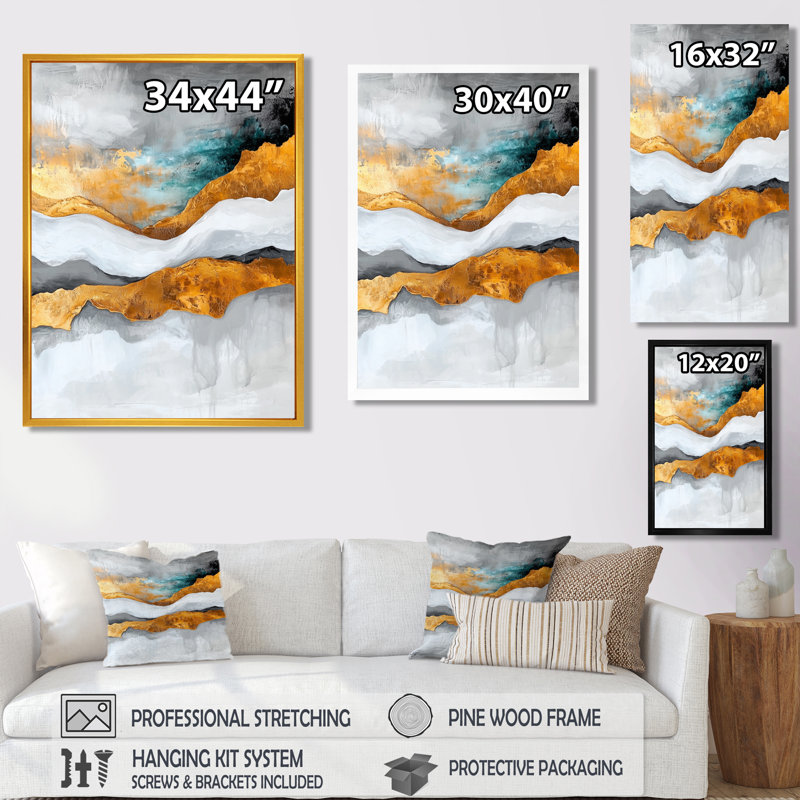 Ohian contrastant harmonie de gris et de marbre doré II - reproduction d'art sur toile encadrée transitionnelle, Black