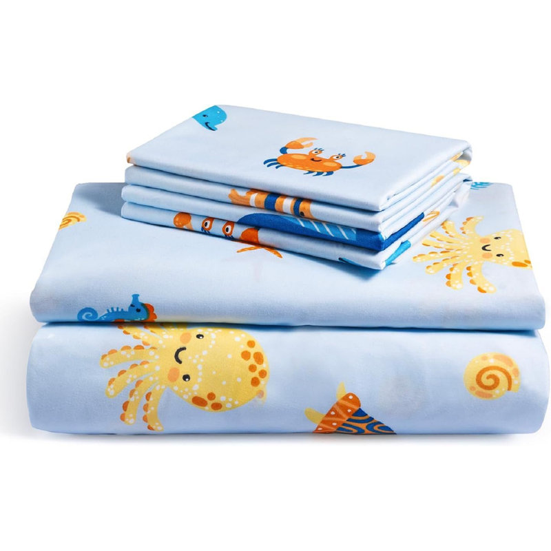 Luxclub 4 PC Aqua Silky Soft Cooling Deep Pocket Performance Sheet Set, Blue Whales Animal Print
