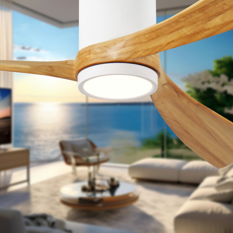 3-Blade Indoor Flush Mount Ceiling Fan with Remote Control and Light, Dimmable, Quiet Reversible DC Motor, Black, 42" Wide