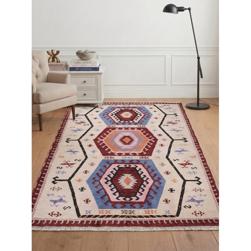 Tapis d'intérieur multicolore en soie et laine fait main, Rectangulaire 8 pi x 10 pi