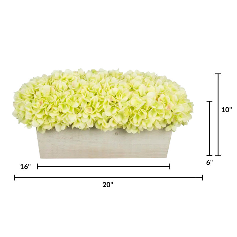 Synthetic Fabric Green Hydrangea Arrangement in Planter, Green, Beige