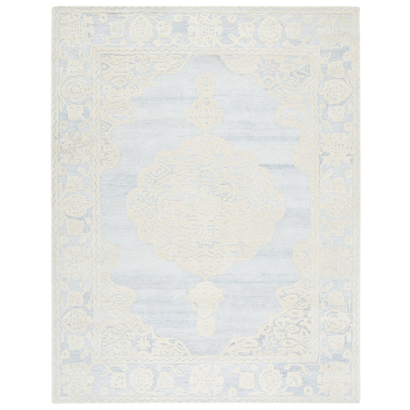 Haig Hand Tufted Wool/Cotton Oriental Rug in Gray/Ivory, Rectangle 8' x 10'