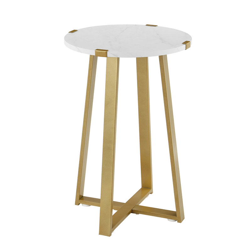 Rustic Round Wood Top End Table, Gold