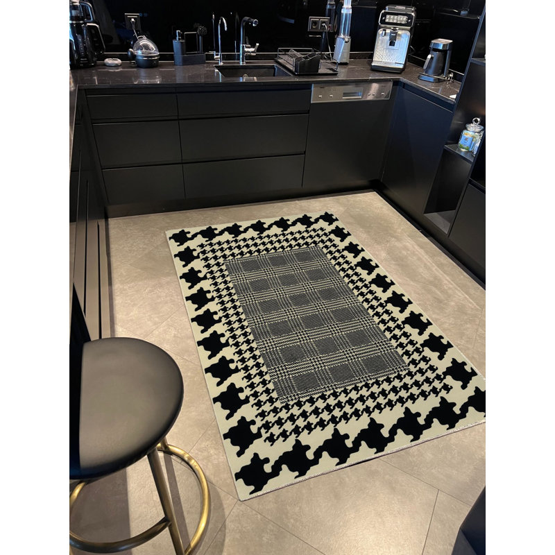 Tapis tissé à motif écossais et pied-de-poule, Rectangle 4 pi 7,12 po x 6 pi 6,74 po