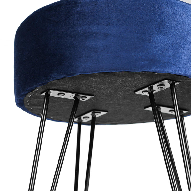 Harbour Housewares Round Velvet Footstool, Blue, Black