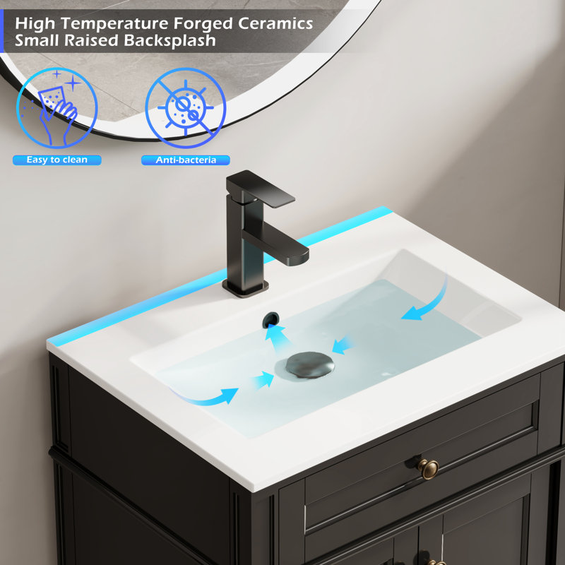 Dayan 24" Freestanding Mid-century Modern Bathroom Vanity with Ceramic Sink Top, Faucet, Eco-friendly Hand Paint, Black
