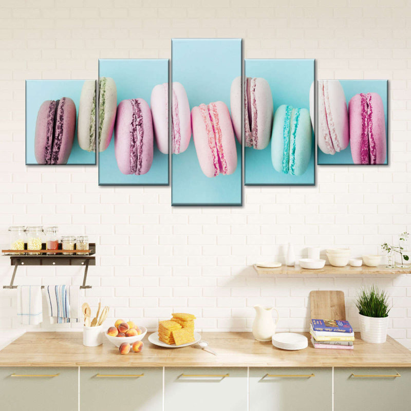 Délectable macarons sur toile, 5 pièces, H 55 po x l 24 po x P 1,25 po