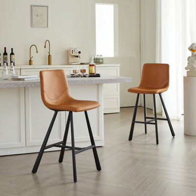 Tabouret de bar en similicuir avec dossier ergonomique incurvé - Structure robuste en métal noir, comptoir avec repose-pieds pour îlot de cuisine, bar et restaurant, 2 ensembles