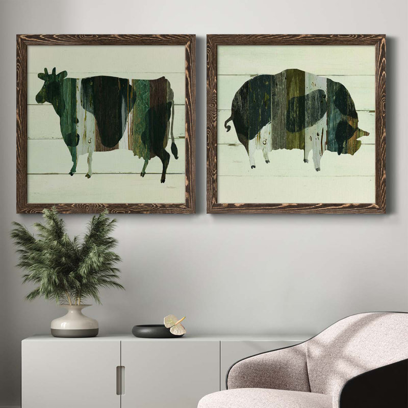 Woodgrain Cow - ensemble de 2 peintures sur toile encadrées, Érable encadré, H 31,5 po x l 63 po x P 1,5 po