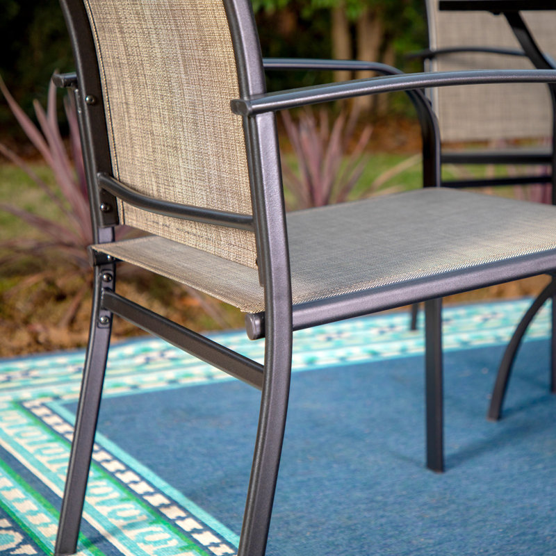 Powder-coated Steel Outdoor Dining Armchair, Tan