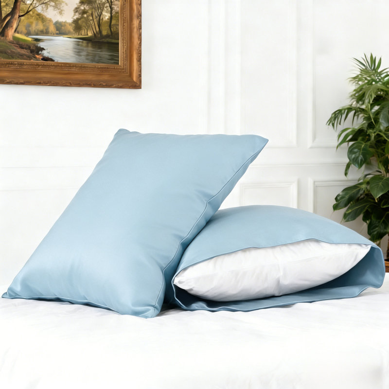 Ensemble de taies d'oreiller en satin de coton 220 fils à densité de tissage 220 - Basics by Wayfair ™, Bleu clair