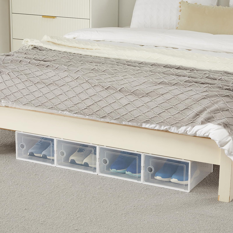 Grandes boîtes de rangement pour chaussures en plastique transparent empilable, paquet de 12, étagère à chaussures et support de remplacement, bacs à chaussures, bacs de rangement pour jouets pour vestibule, placard, sous le lit, noir