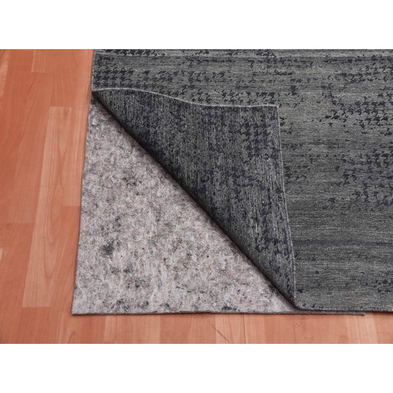 Tapis oriental gris en soie noué à la main 8 pi 0 po x 10 pi 1 po - MOA10275179