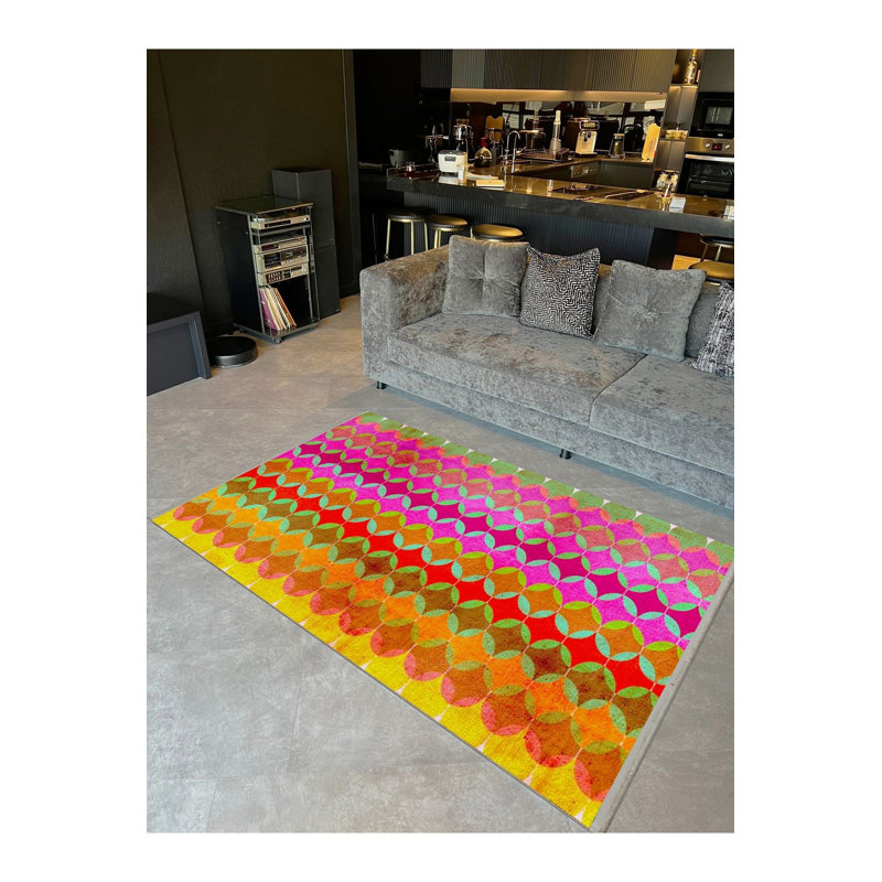 Tapis décoratif moderne multicolore à motif géométrique à rayures, Sous-tapis rectangulaire 5 pi 1 po x 7 pi 7 po inc
