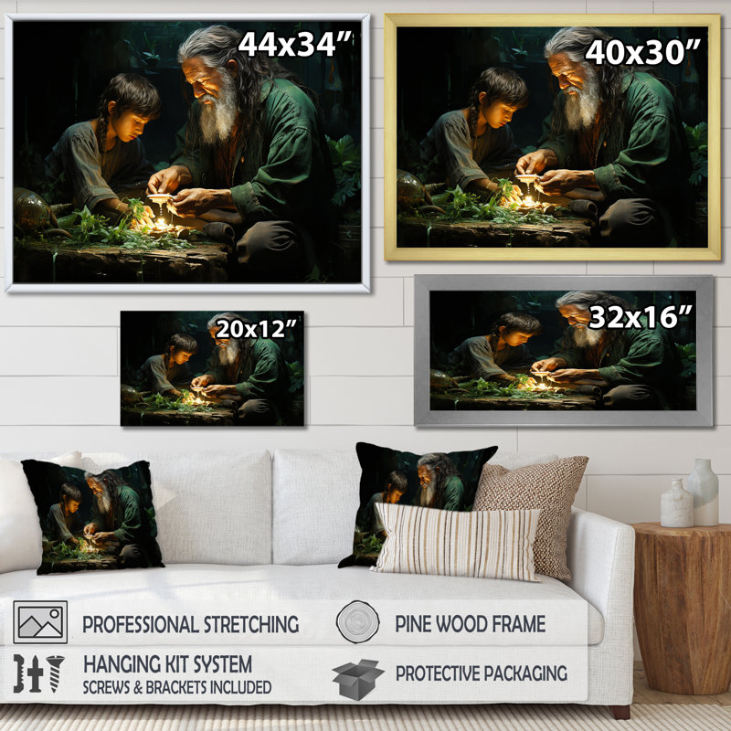 Folk Religion, impression sur toile, Cadre doré simple, H 34 po x l 44 po x P 1,5 po