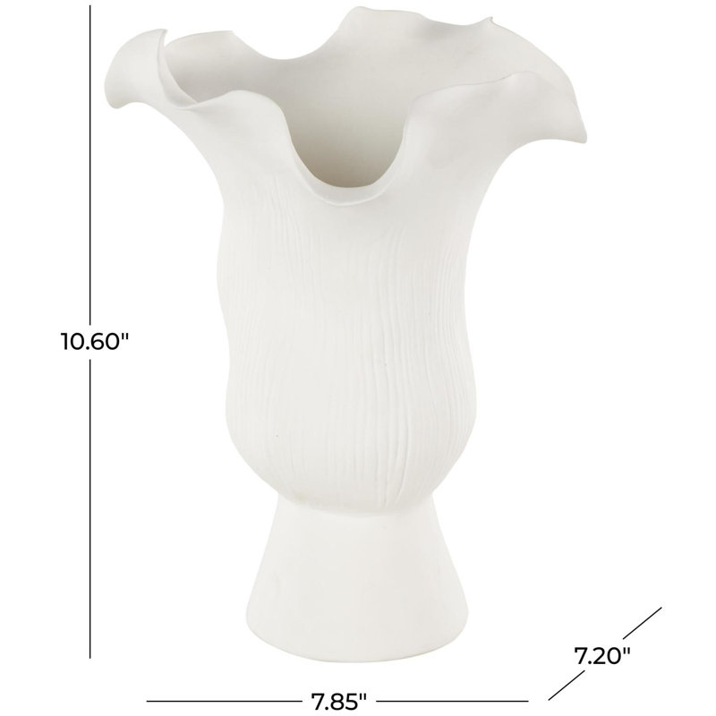 Bia Cole And Ceramic Floral Inspired Abstract Vase With Linear Grooves, White
