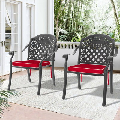 Chaise de patio en fonte d'aluminium 2 pièces avec structure et coussins noirs