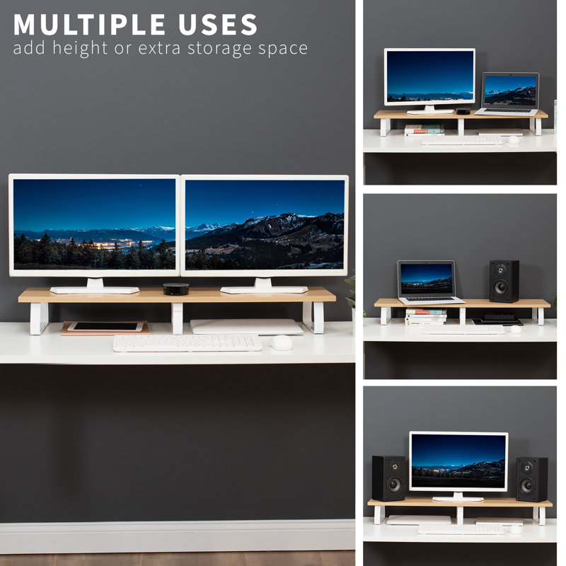 Vivo 39'' Light Wood Desktop Monitor Riser with White Steel Legs