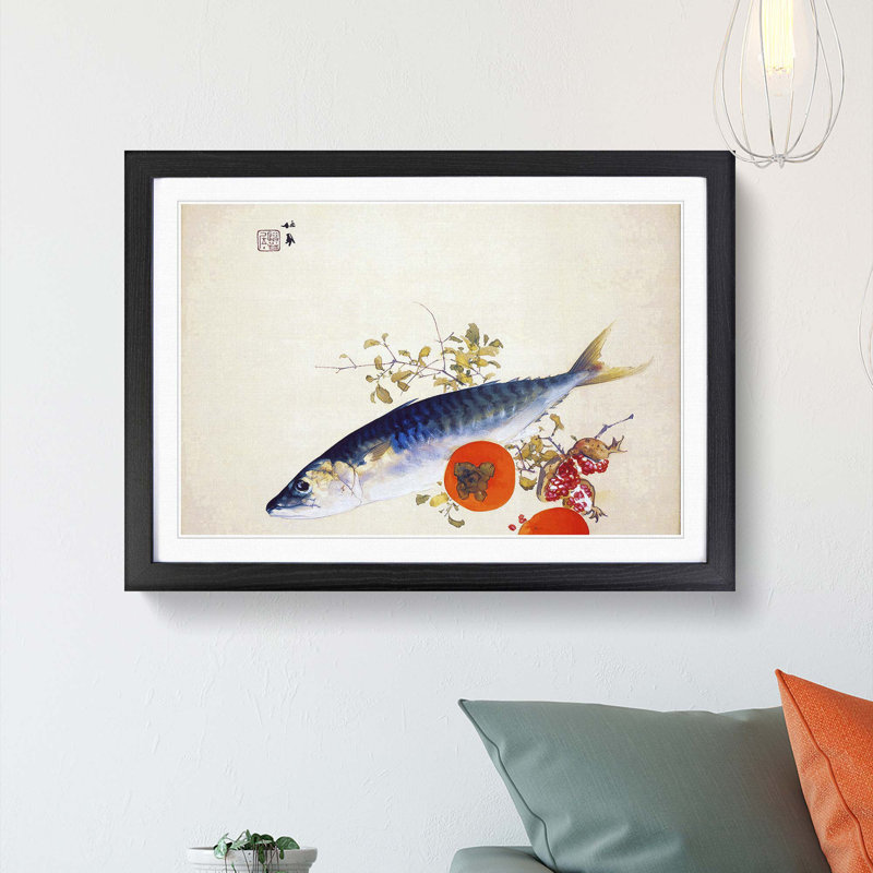 Fish & Fruit by Takeuchi Seiho - Picture Frame Art Print, 36cm H x 48cm W x 2cm D, Black Framed
