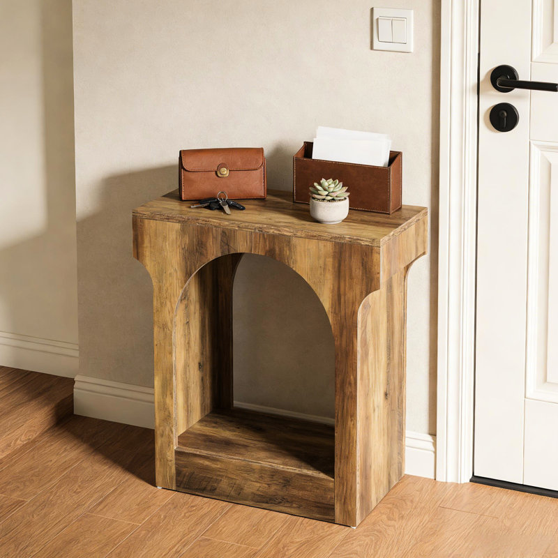 Table de bout arquée rustique à 2 arches, table de couloir en bois de conception Mid-Century, fabrication E1, égratignure et eau, assemblage sans effort du thé en brun, matériau, égratignure, assemblage rapide et facile