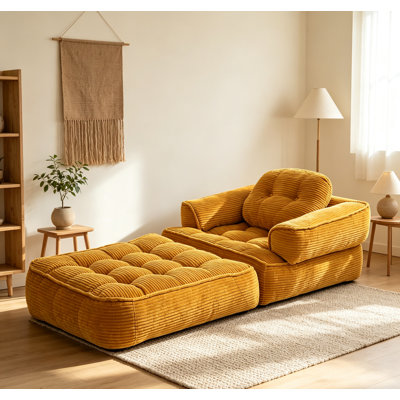 2-in-1 Boneless Folding Sofa Bed with Pillow,Modern Corduroy Convertible Sleeper Chair Bed,Portable Floor Couch for Small Spaces