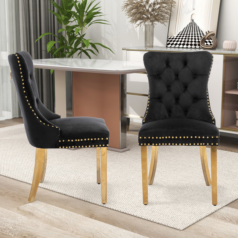 Chaise rembourrée capitonnée, Or, Noir